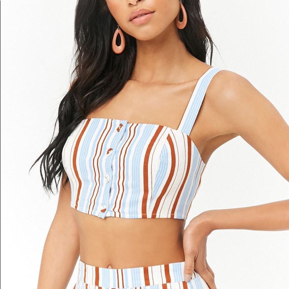 Striped Linen Blend Crop Top